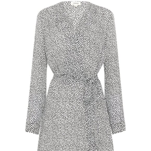 New L'Agence Diego Heart Print Wrap Silk Ivory/Black Dress NWT Size 8 - Picture 5 of 15